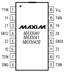 MAX3041, 5-вольтовый счетверенный передатчик RS-485/RS-422 с защитой от электростатического разряда ±10 кВольт